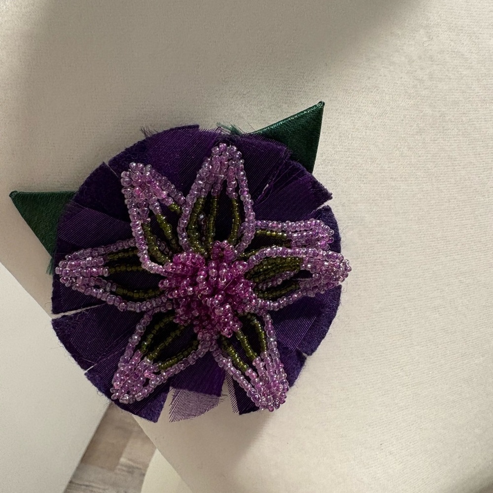 Elegant Purple Beaded Flower Brooch